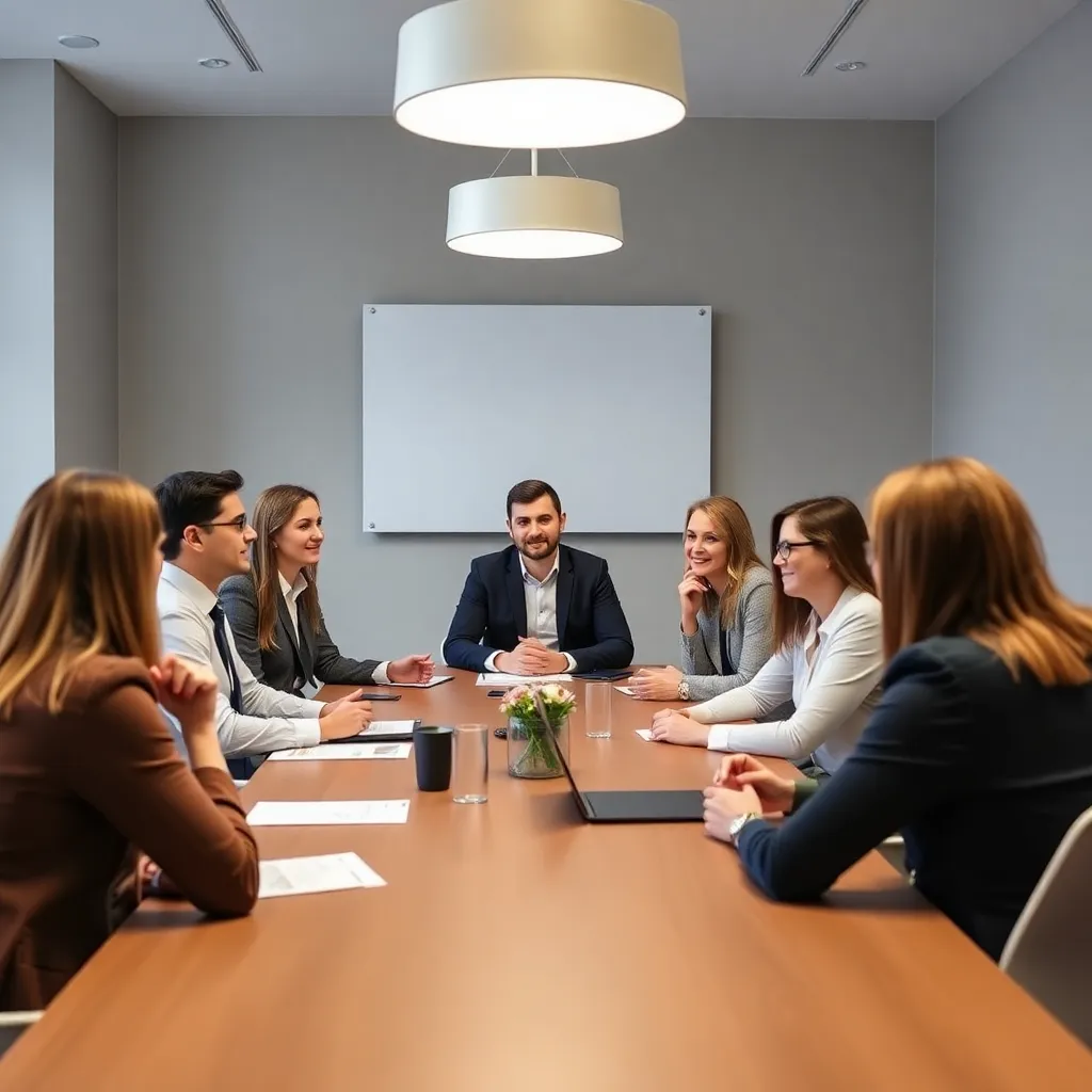 Diverse groep professionals in een Belgische vergaderruimte met Belgische elementen