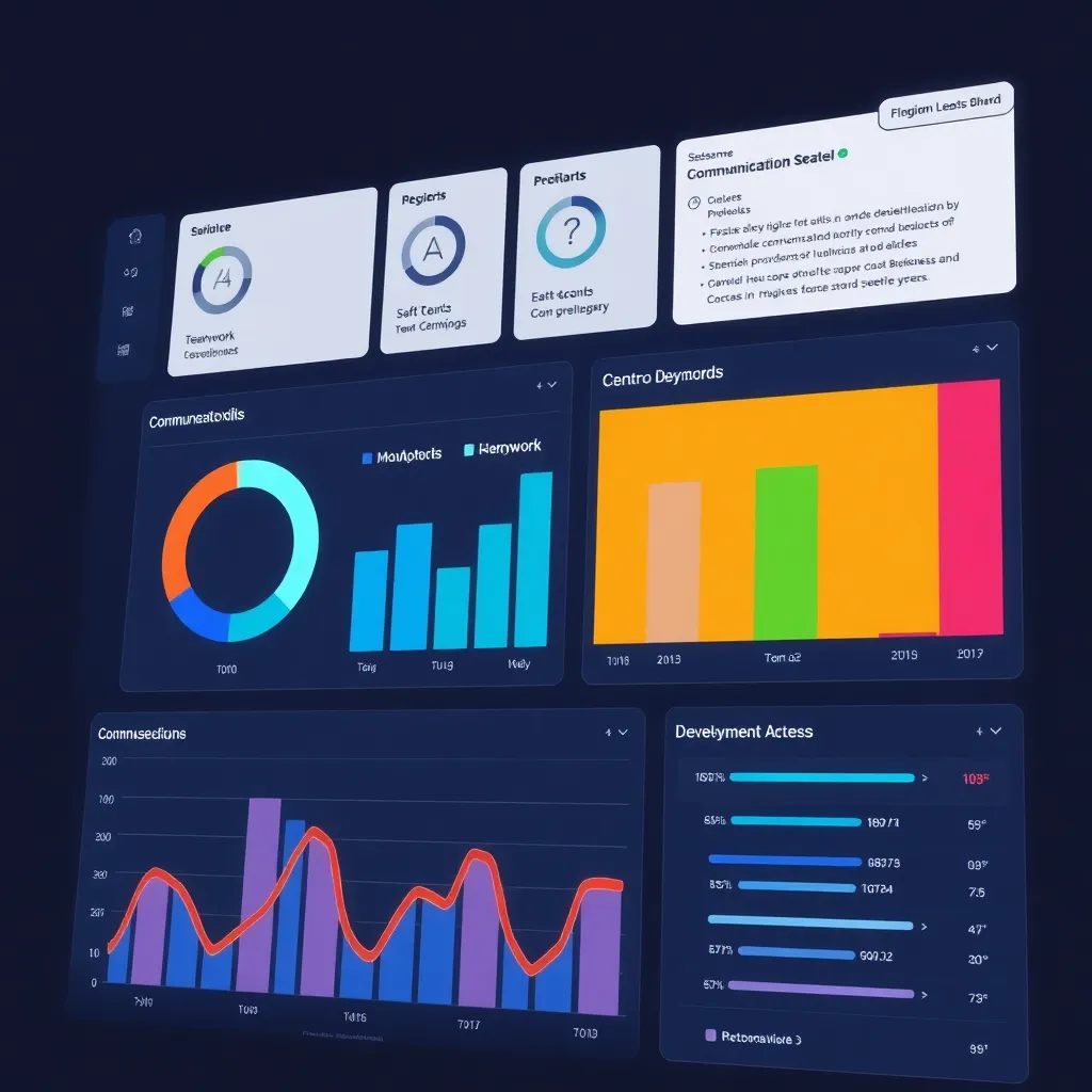Professioneel dashboard dat een zachte vaardigheden assessment toont met grafieken en ontwikkelingsgebieden