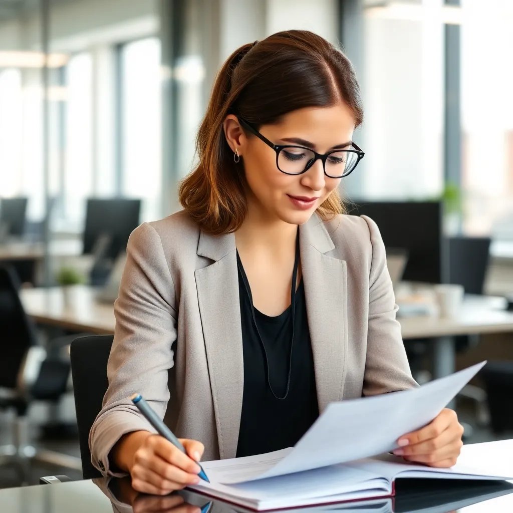 Professionele vrouw die een assessment formulier invult