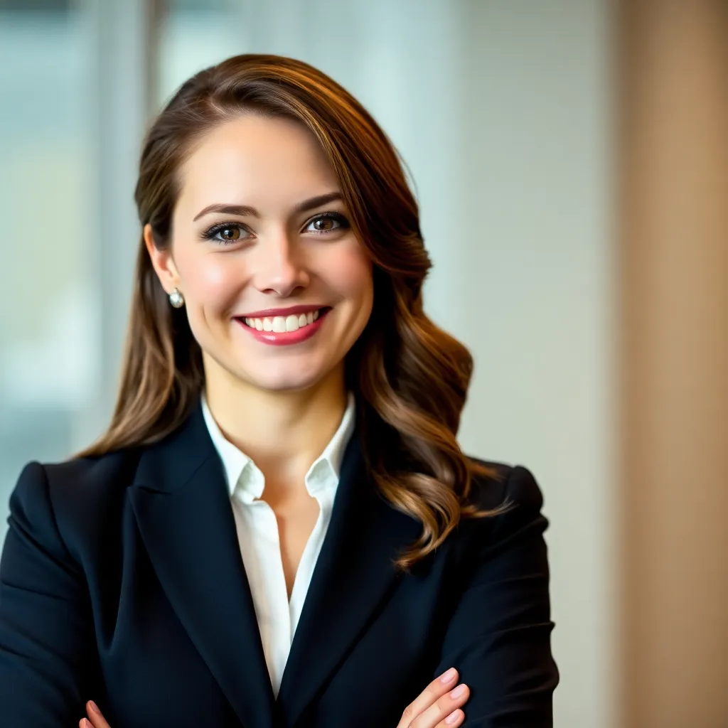 Professionele vrouw in zakelijke kleding met een vriendelijke glimlach