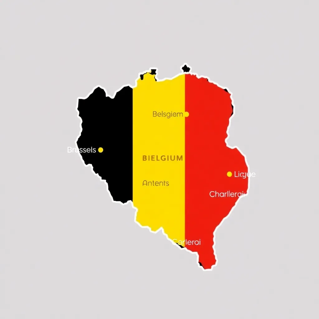 Gestileerde kaart van België met zakelijke knooppunten in Brussel, Antwerpen, Gent, Luik en Charleroi